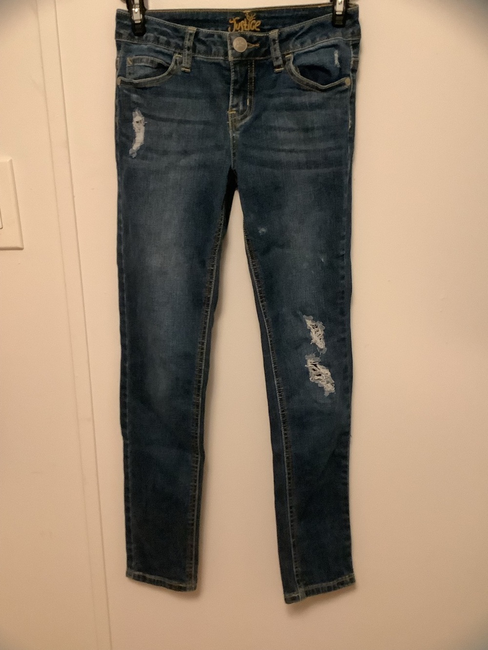 Justice Dark Blue Distressed Skinny Jeans